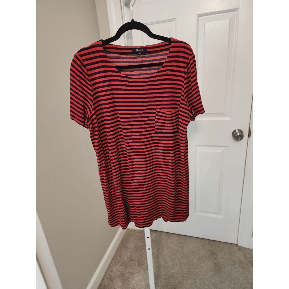Madewell XL Red & Navy Stripe Pocket Front Shirt dress - Picture 5 of 6